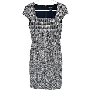 WHBM- Black/White Print Layered Front Fitted Dress w/ Cap Sleeve - Size 2